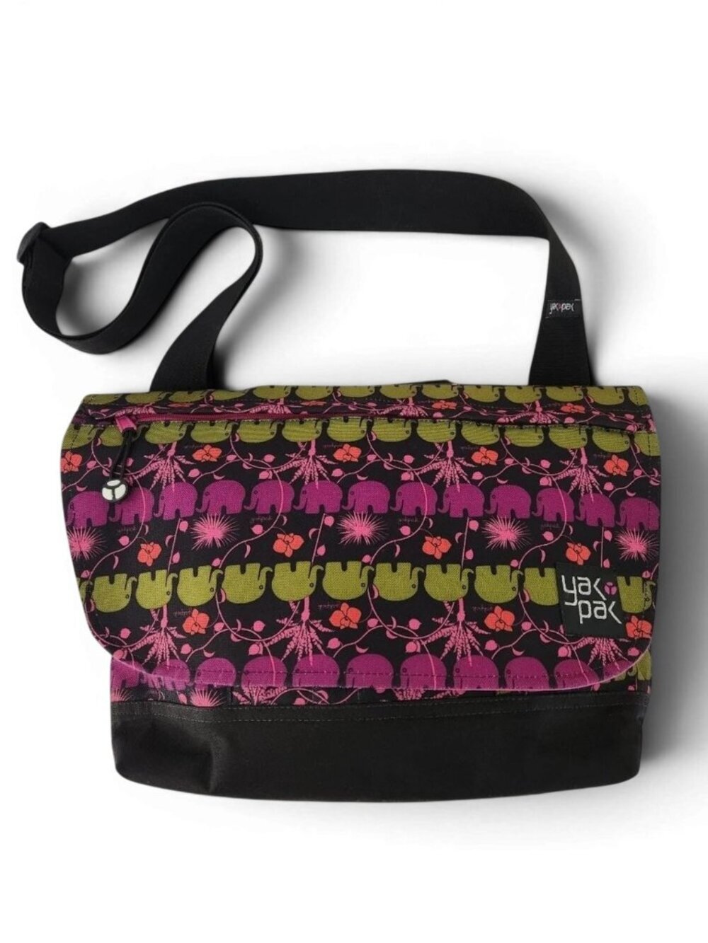 YAK PAK Pink & Green Elephant Print Messenger Bag crossbody